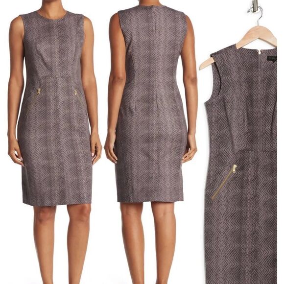 DONNA KARAN Snakeskin Zip Pocket Sheath Dress SIZE 6 - Picture 2 of 16